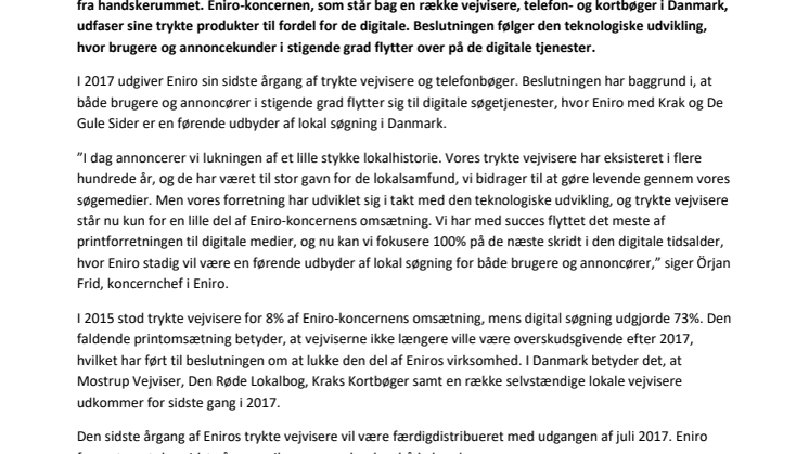 Eniro bliver 100% digital – lukker trykte vejvisere og telefonbøger