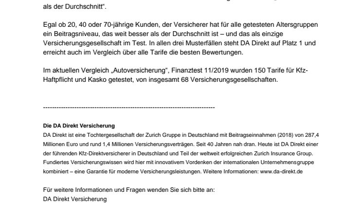Autoversicherung: DA Direkt ist klarer Testsieger bei Stiftung Warentest