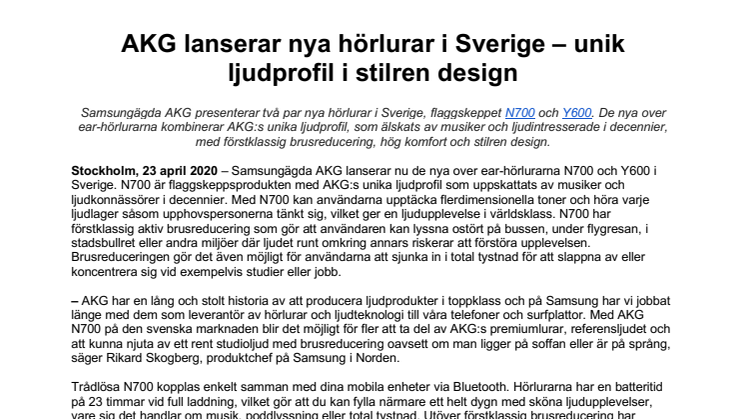 AKG lanserar nya hörlurar i Sverige – unik ljudprofil i stilren design