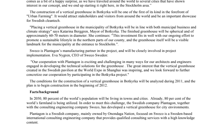 Establishing a vertical greenhouse in Botkyrka, Sweden