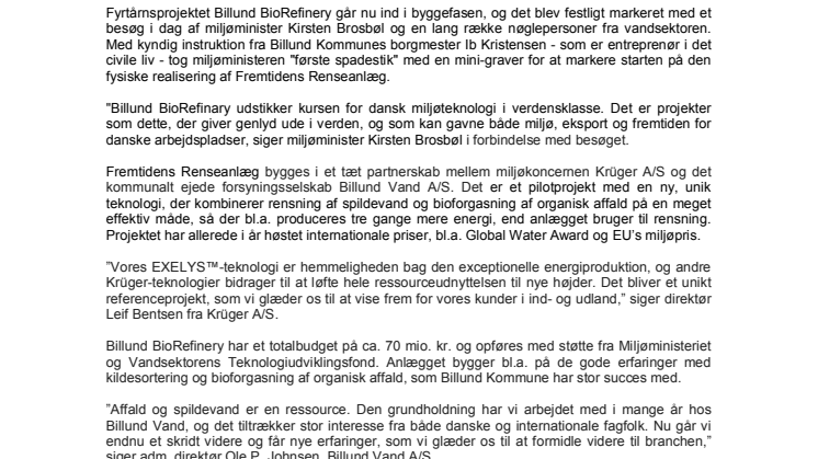 Miljøministeren tog første spadestik til Fremtidens Renseanlæg