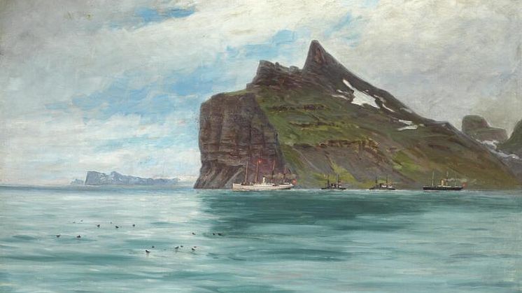 Carl Locher- Parti fra Island fra Kongerejsen i 1907. Sign. Carl Locher Cap Nord, 12. August 1907. Olie på lærred. 82 x 132