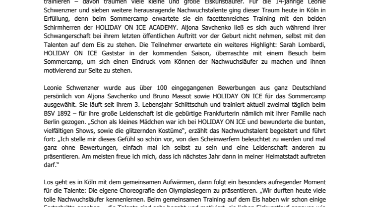 Leonie Schwenzner aus Frankfurt trainiert mit Paarlauf-Olympiasiegern bei HOLIDAY ON ICE ACADEMY Sommercamp 