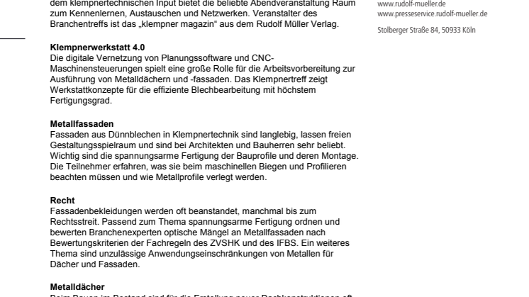 Was die Branche bewegt:  7. Klempnertreff in Münster 