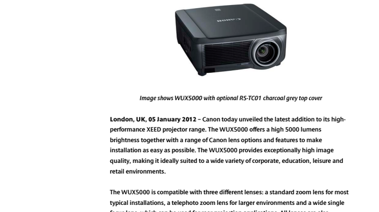 Canon adds flagship XEED WUX5000 projector to its installation range 