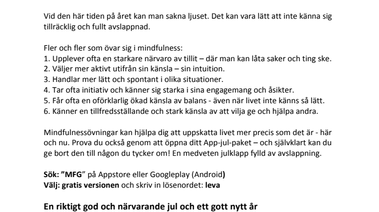 Medveten julklapp? Gratis mindfulnesapp lanseras idag. Ge bort den till dig själv - och andra!