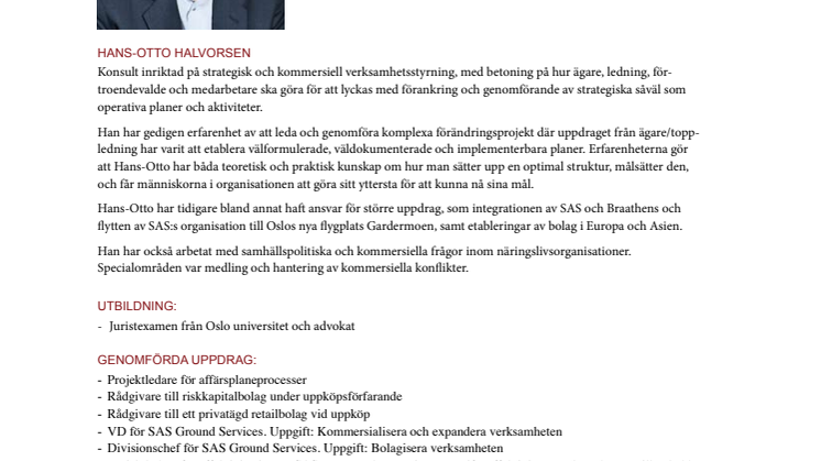 Hans-Otto Halvorsens konsultprofil