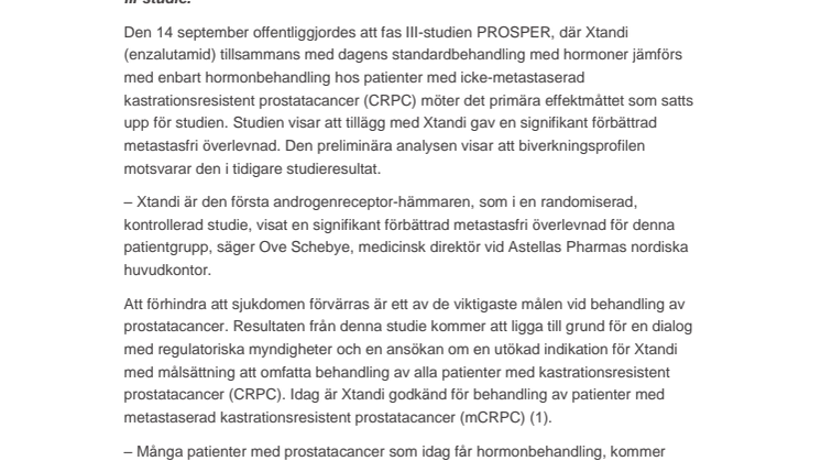 Nya övertygande studieresultat bekräftar effekten av Xtandi