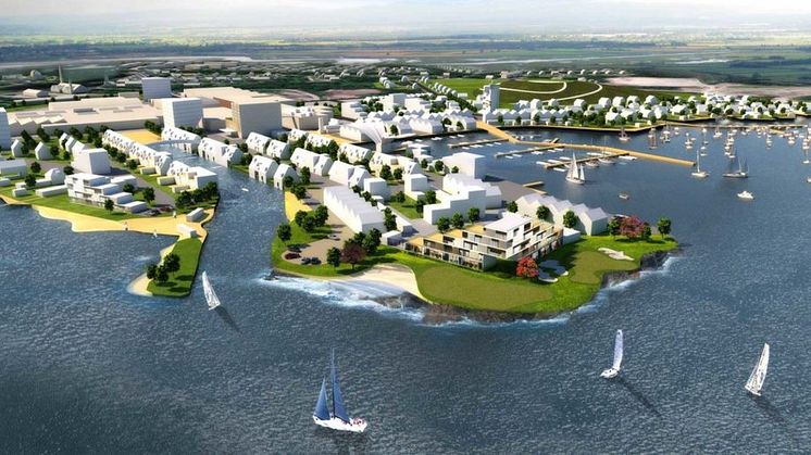 Illustrationen visar hur ett utbyggt Karlholm Strand skulle kunna se ut.