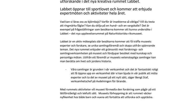 Naturhistoriska riksmuseet öppnar dörrarna till sin forskning i nytt aktivitetsrum