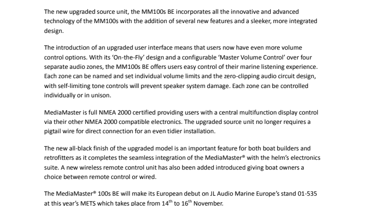 JL Audio Marine Europe: JL Audio Upgrades its Marine Source Unit for Sleeker Helm Integration