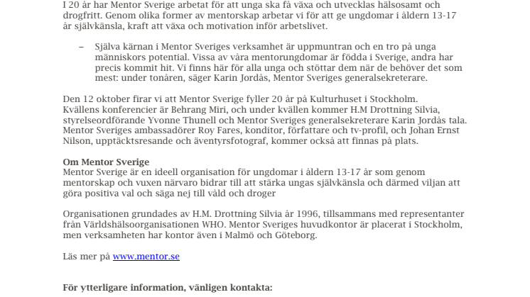 Mentor Sverige firar 20 år av stärkt framtidstro hos unga