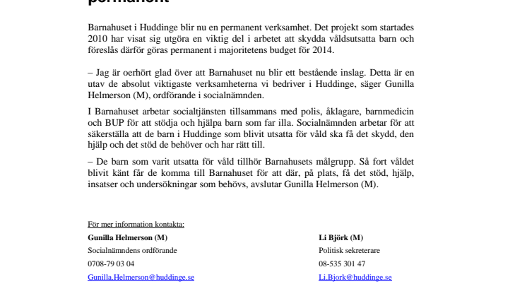 Budget 2014: Barnahusets verksamhet blir permanent 