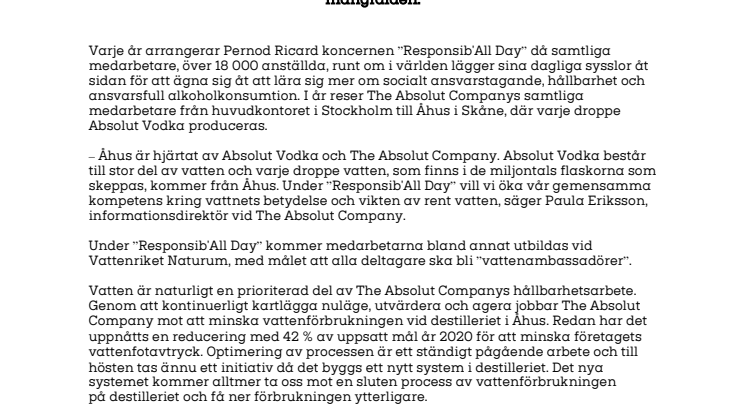 Vatten i fokus när The Absolut Company samlas i Åhus
