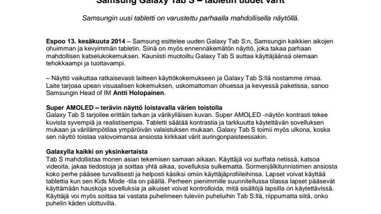 Samsung Galaxy Tab S – tabletin uudet värit