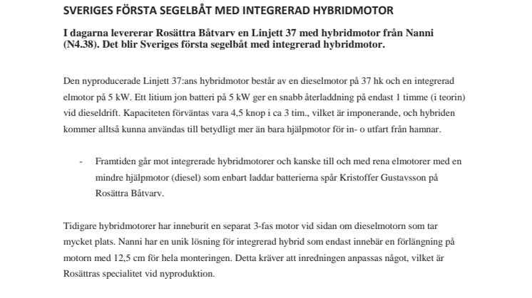 Sveriges första segelbåt med integrerad hybridmotor
