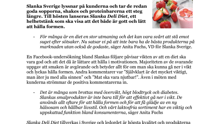 Slanka Sverige satsar på Deli Diet  