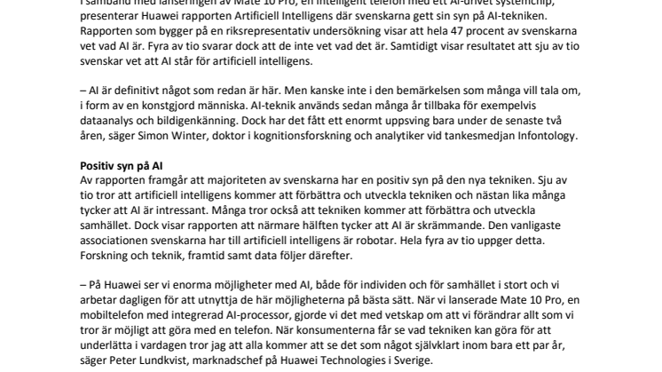 Ny rapport från Huawei: Svenskarna positiva till artificiell intelligens 