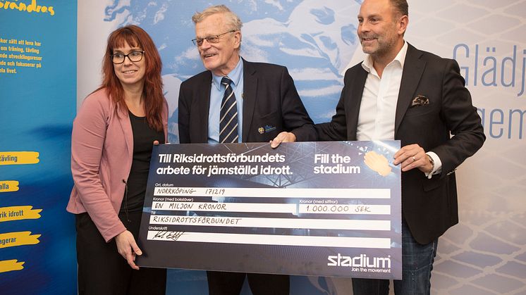 Kristin Lönnqvist, distriktsidrottschef på Östergötlands Idrottsförbund, Björn Eriksson, ordförande i Riksidrottsförbundet och SISU Idrottsutbildarna, Karl Eklöf, CEO Stadium Group