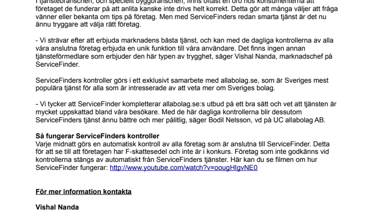 Dagligen kontrollerade tjänsteföretag - nu möjligt inom tjänsteförmedling