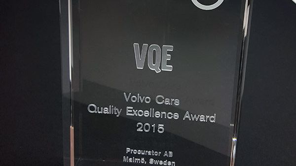 Volvo Cars Quality Excellence Award 2015 tilldelat Procurator AB