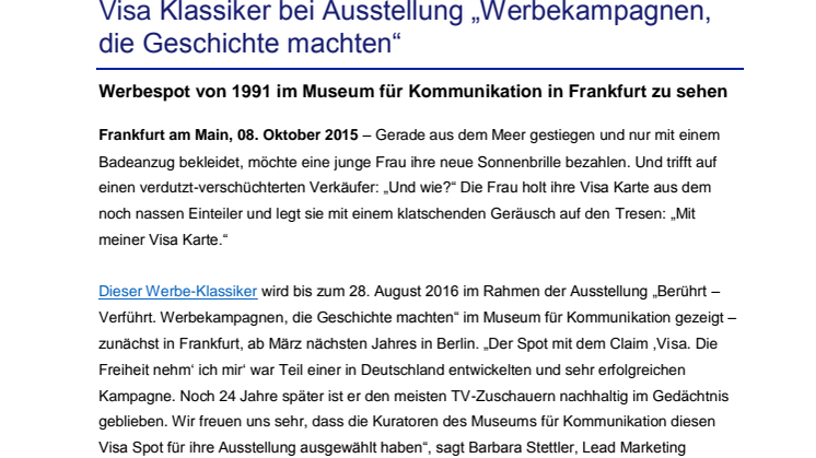 Visa Klassiker bei Ausstellung „Werbekampagnen, die Geschichte machten“