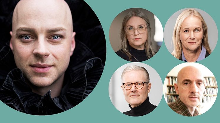Från vänster: Robert Fux, foto Carla Orrego Veliz, Veronica Lamppa Lönnbro, Kulturrådets pressbild, Mika Romanus och Stefan Ahlenius, Toby Dennett, privat bild., foto Jean-Baptiste Béranger, 