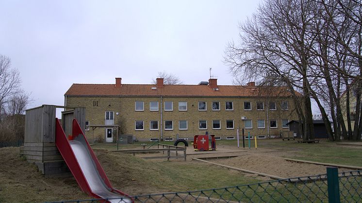 Skolan Tranan, en av de byggnader på Peder Skrivares gymnasieskola i Varberg som har inventerats i studien. Foto: Kajsa Urge