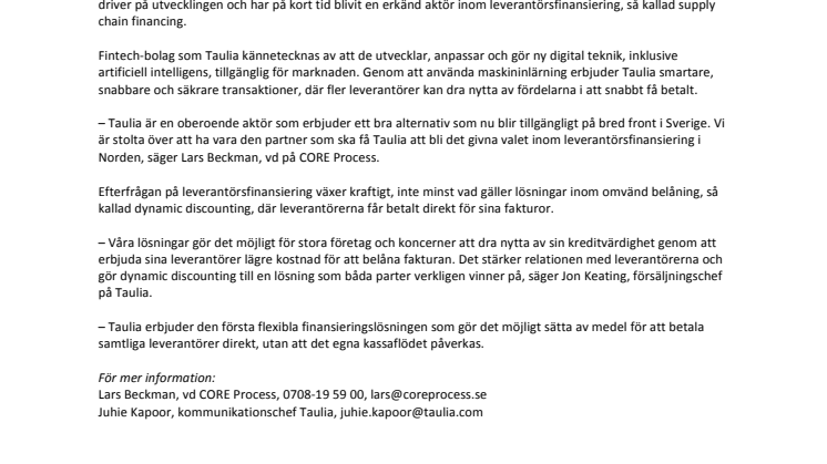 Amerikanska fintech-bolaget Taulia går in i Sverige