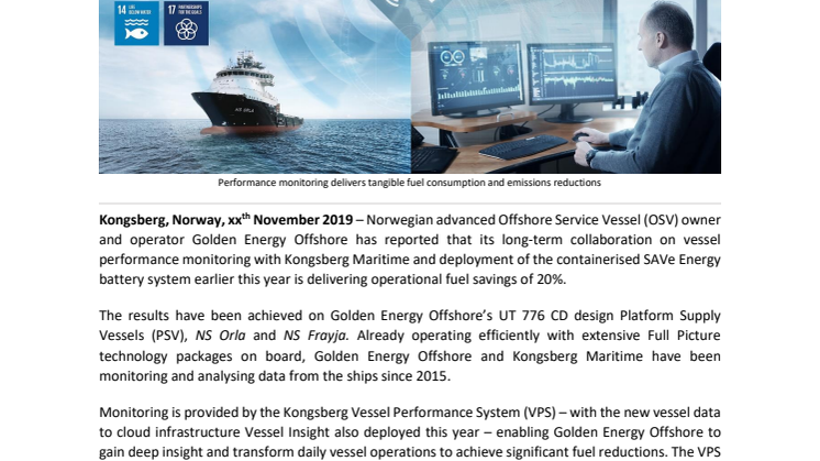 Golden Energy Offshore and KONGSBERG collaborate to reduce operational fuel consumption by 20%