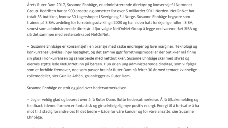NetOnNets administrerende direktør er Årets Ruter Dam 2017