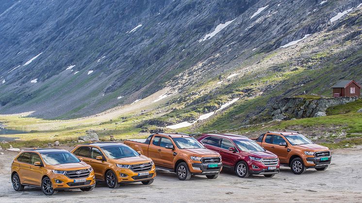 Med nye Ford Edge og Ford Ranger i Geiranger under den internasjonale presselanseringen av disse modellene