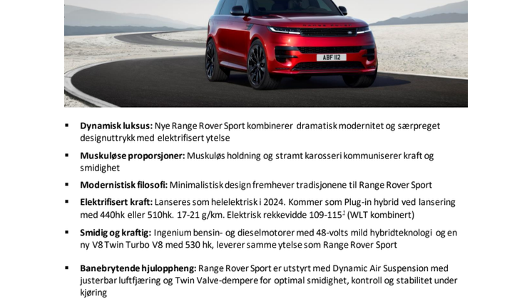 PRESSEMELDING: Nye Range Rover Sport redefinerer sportslig luksus