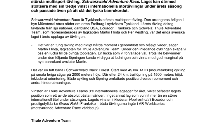 Thule Adventure Team segrare i Tysklands största multisport tävling, Schwarzwald Adventure Race 