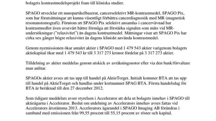 SPAGO Imaging ABs nyemission fulltecknad