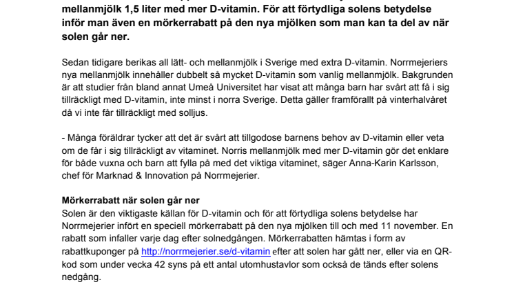 Norrmejerier lanserar mjölk med mer D-vitamin - När solen går ner går priset på den nya mjölken ner