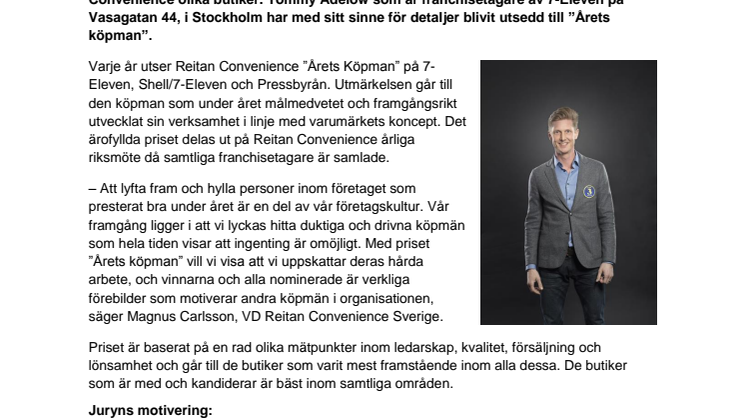 Tommy Adelöw i Stockholm utsedd till 7-Elevens bästa köpman