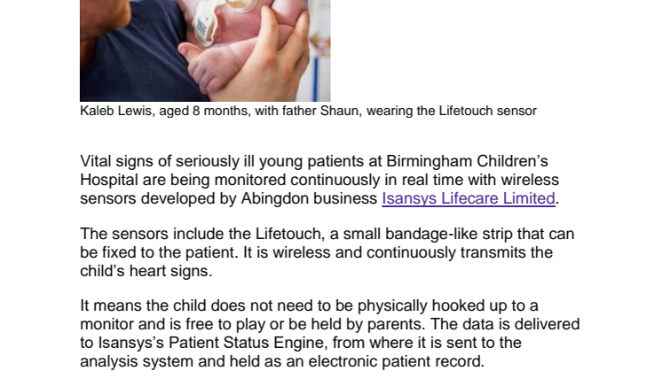 Isansys: wireless technology helps to save children’s lives