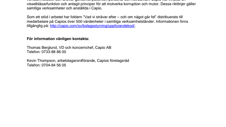 Capio stärker öppenhet och transparens