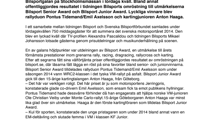 Många höjdpunkter på Bilsportgalan