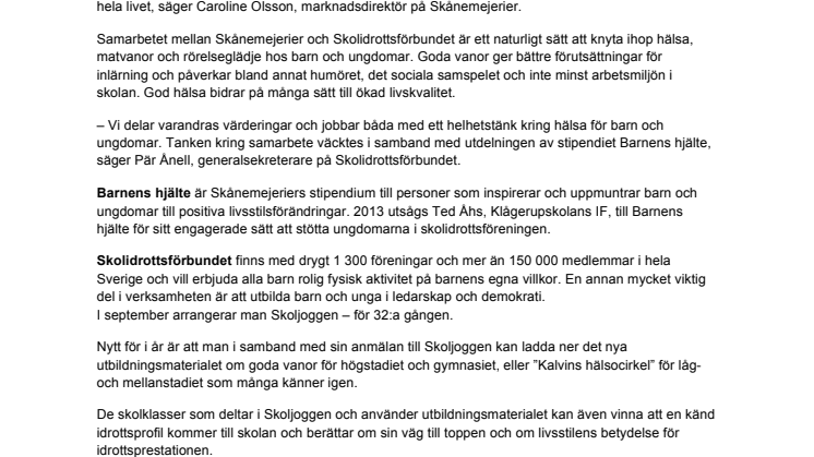Nytt samarbete kring ungdomars hälsa och rörelseglädje– gemensam satsning av Skånemejerier och Skolidrottsförbundet