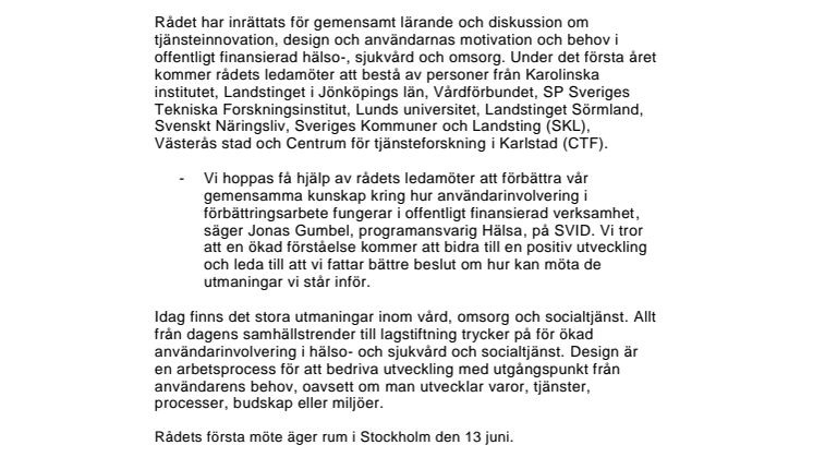 Nytt råd för tjänsteinnovation och design i vård och omsorg