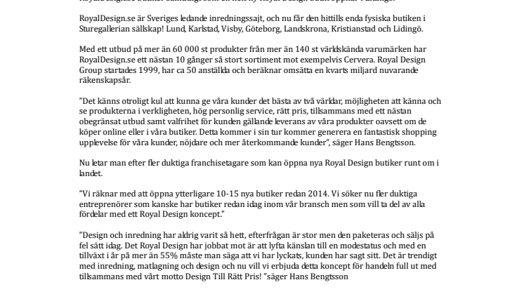 RoyalDesign.se blir Sveriges nya butikskedja för design och inredning