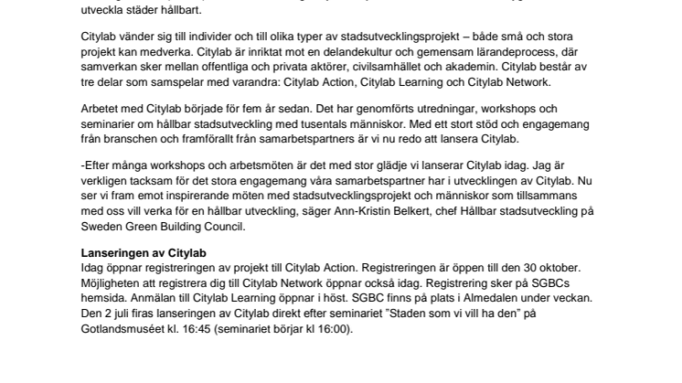 Idag lanseras Citylab