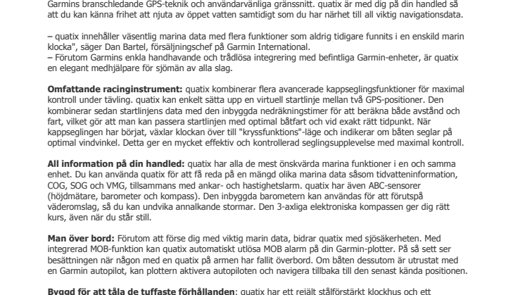 Garmin®  quatix™ - en marin klocka som ger besättningen maximal kontroll