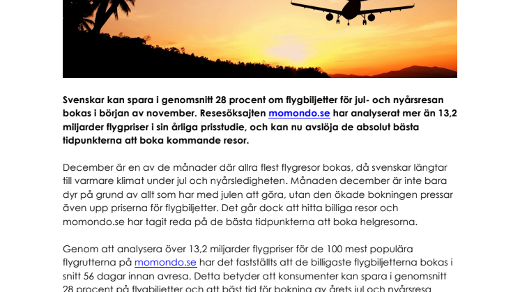 Momondos årliga prisstudie avslöjar: Nu är det absolut bäst tid att boka julresan