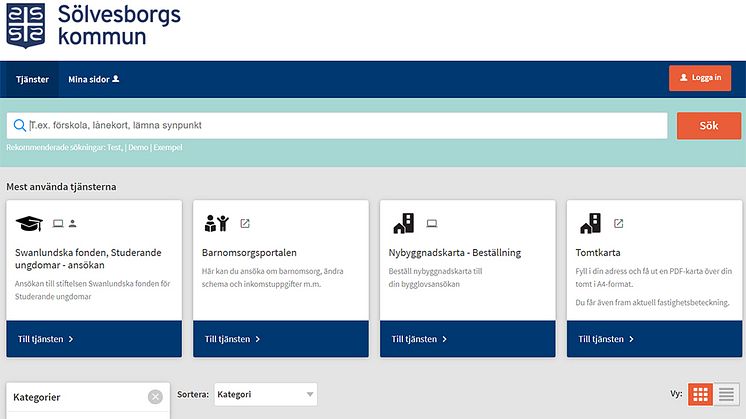 Sölvesborgs kommuns e-tjänsteplattform. Foto: Sölvesborgs kommun.