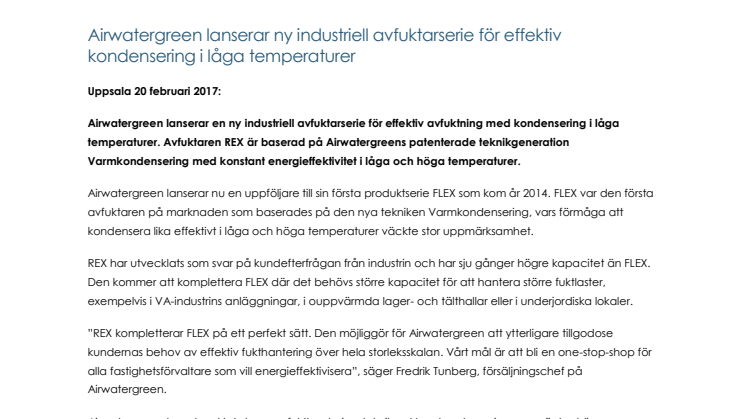 Airwatergreen lanserar ny industriell avfuktarserie för effektiv kondensering i låga temperaturer