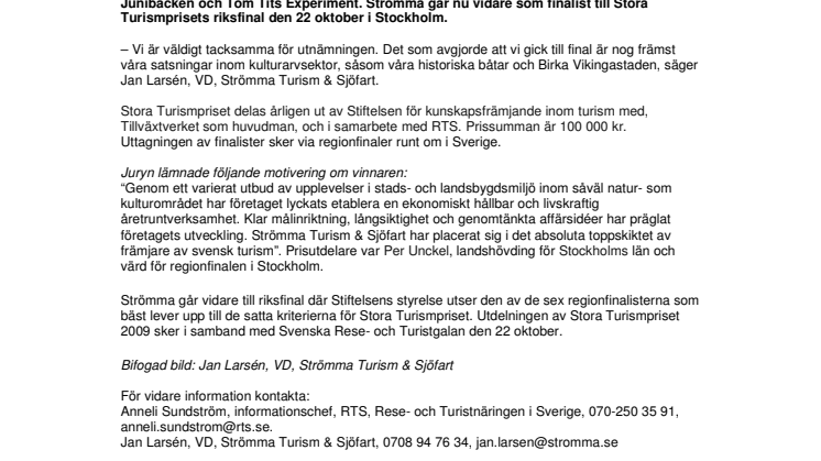 Strömma vinnare i Stora Turismprisets regionfinal