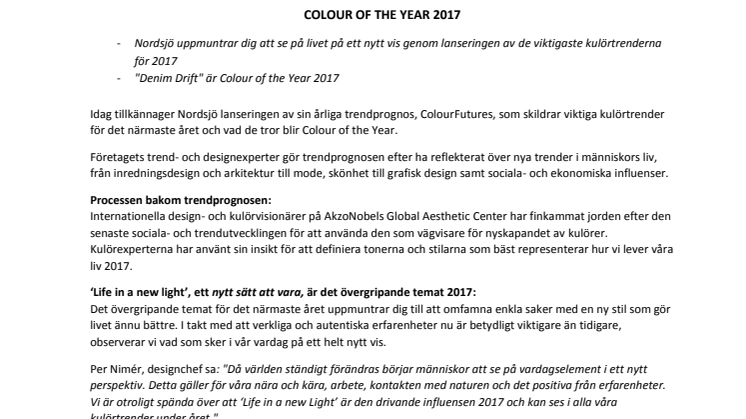 Förvänta dig att se blått belysas på nytt då Nordsjö presenterar Colour of the Year 2017